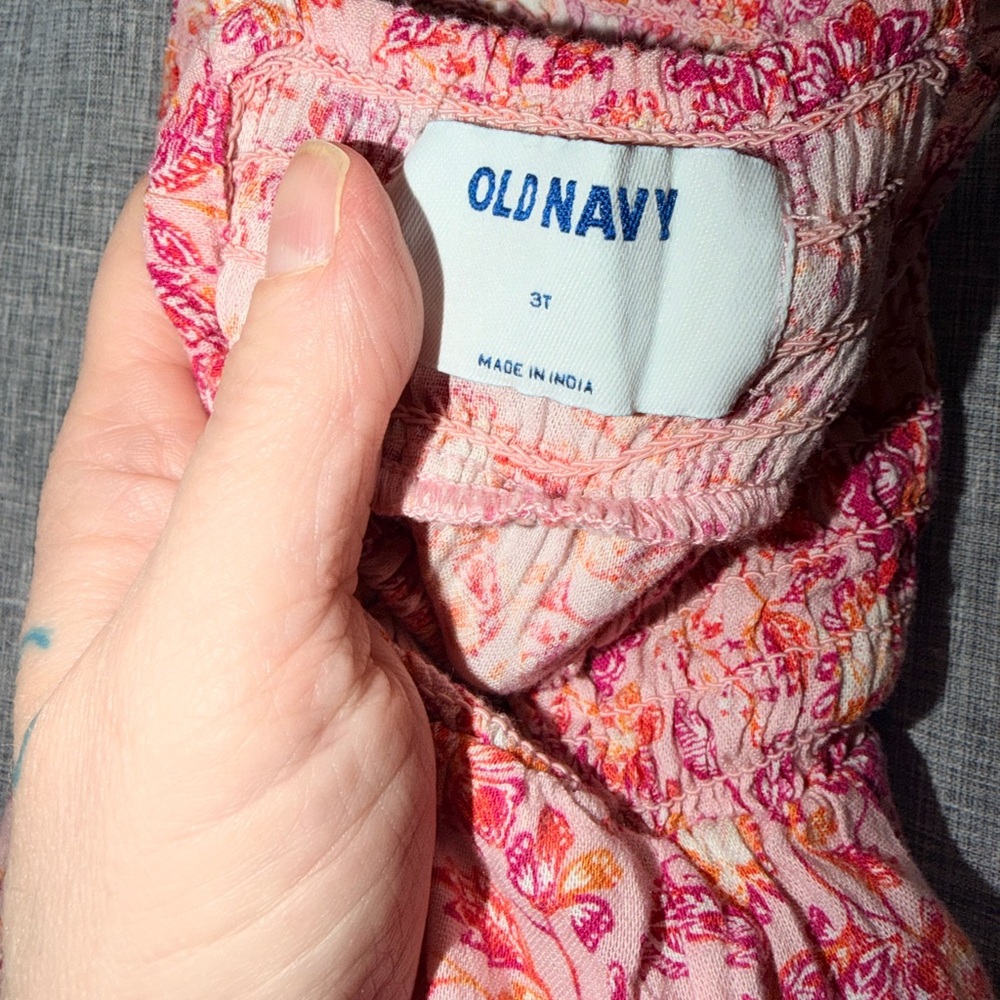 Old Navy Pink and Yellow Floral Smocked Dress 3T - Picture 2 of 2